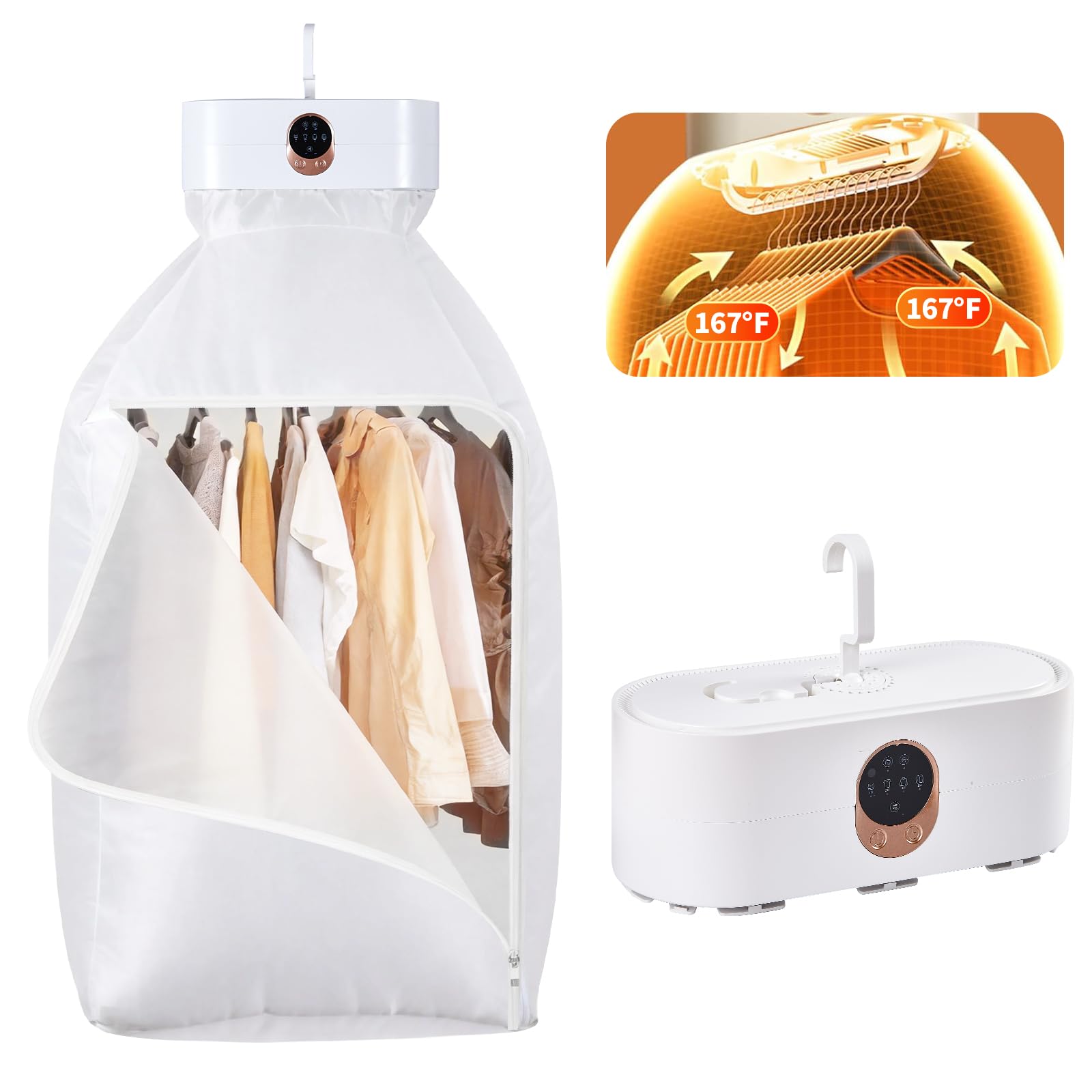 Portable Clothes Dryer for Laundry, Mini & Compact Dryer for Apartment, Dorms, RV, Travel, with 4 Timer Settings (1H/2H/4H/8H), 167&deg;F Constant Temperature