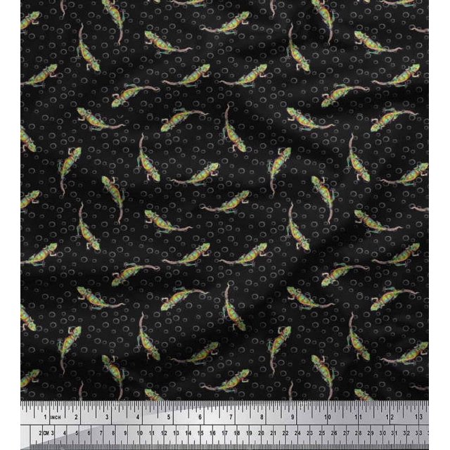 Soimoi Silk Fabric Circle & Lizard Reptile Printed Fabric 1 Yard 42 Inch Wide
