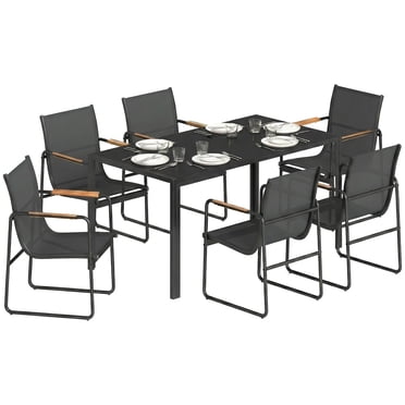 Outsunny Ensemble de Salle à Manger d'Extérieur 7 Pcs, Table et Chaises de Patio pour 6, Noir