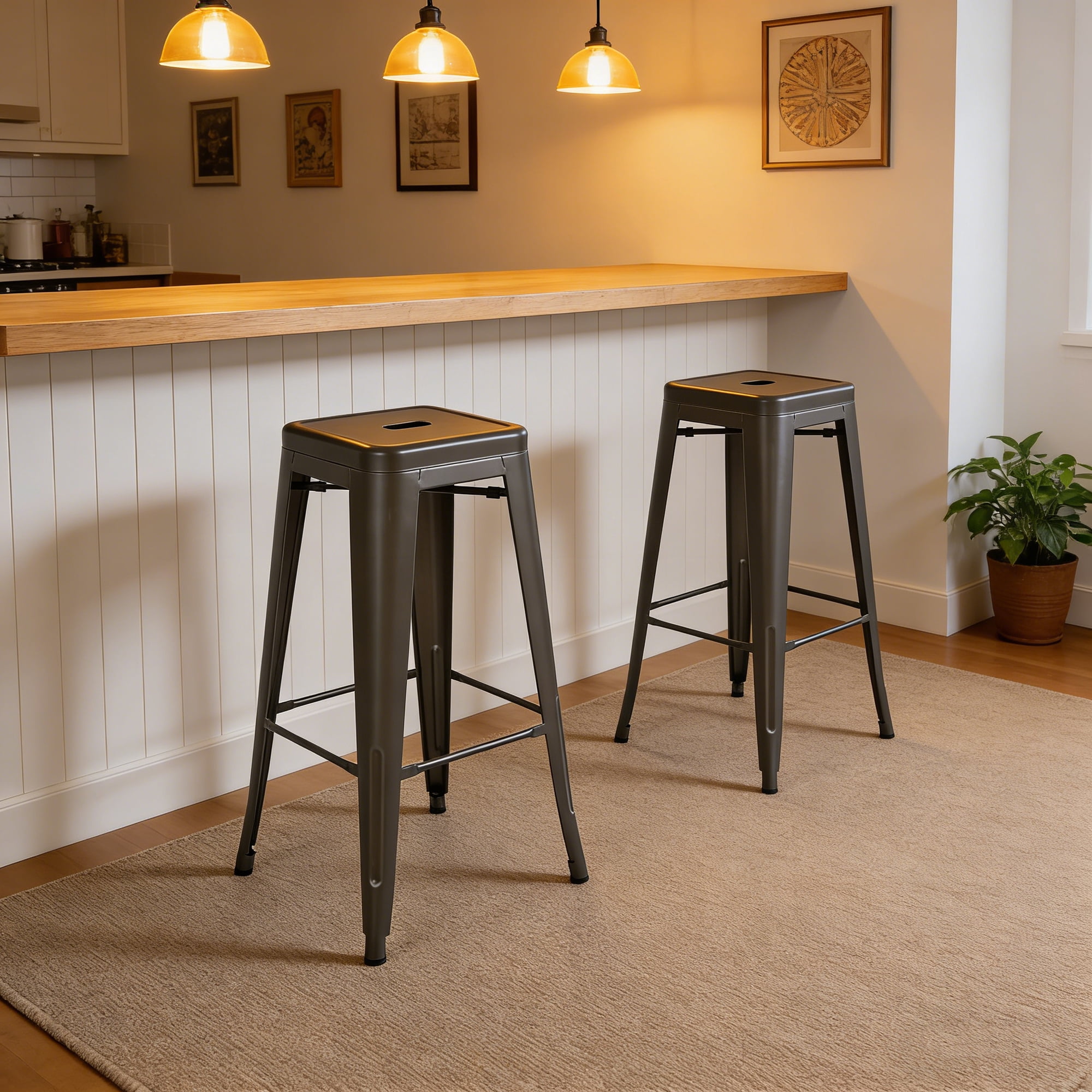 Ensemble de 4 tabourets de bar en métal Mainstays de 76 cm (30 pouces), couleur canon de fusil