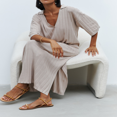 thumbnail image 4 of Solid Slit Summer Knit Dress for Women with Half Sleeves, 4 of 7