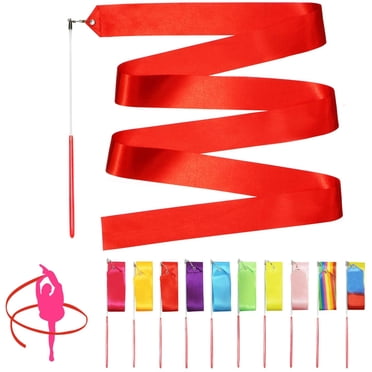 Novelty Place 10 Pieces Dance Ribbons Streamers - 6.6Ft Unisex Kids' Gymnastics Ribbon Wands - Perfect Rhythm Sticks for Talent shows, Artistic Dancing, Baton Twirling (10 Colors)