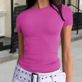thumbnail image 2 of Yuyuzo Hauts de Sortie pour Femmes T-Shirts à Manches Courtes Col Ras du Cou Extensibles Ajustés T-Shirts Basiques Haut, 2 of 7
