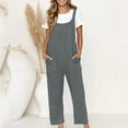 thumbnail image 1 of TMOYZQ Women's Cotton Linen Jumpsuits Casual Solid Color Loose Overalls Adjustable Straps Wide Leg Rompers with Pockets, 1 of 8