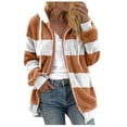 thumbnail image 2 of TIMIFIS Womens Winter Fuzzy Fleece Jacket Hooded Color Block Patchwork Cardigan Coats Outerwear Fashion-KhakiFall/Winter, 2 of 5