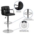 thumbnail image 2 of Contemporary Black Quilted Vinyl Adjustable Height Barstool with Arms and Chrome Base, 2 of 9