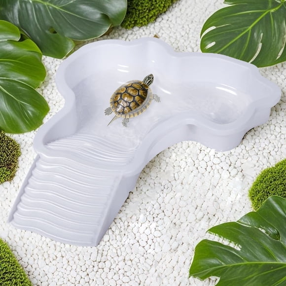 Extra Large Reptile Water Dish and Feeding Bowl with Smooth Basking Platform for Aquatic Turtles Geckos and Bearded Lightweight Durable Design
