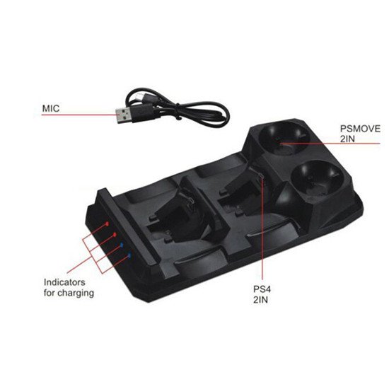 LED Dual Charger Stand for PS4 Controllers Simultaneous Charging, UFO Shape, for Resting Place