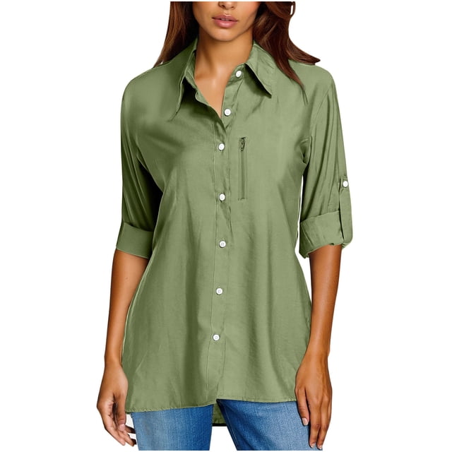 BLVB Chemise Boutonnée pour Femme avec Protection Solaire UV Upf 50+ à Manches Longues, Extérieur, Fraîche, Séchage Rapide, Pêche, Randonnée, Voyage
