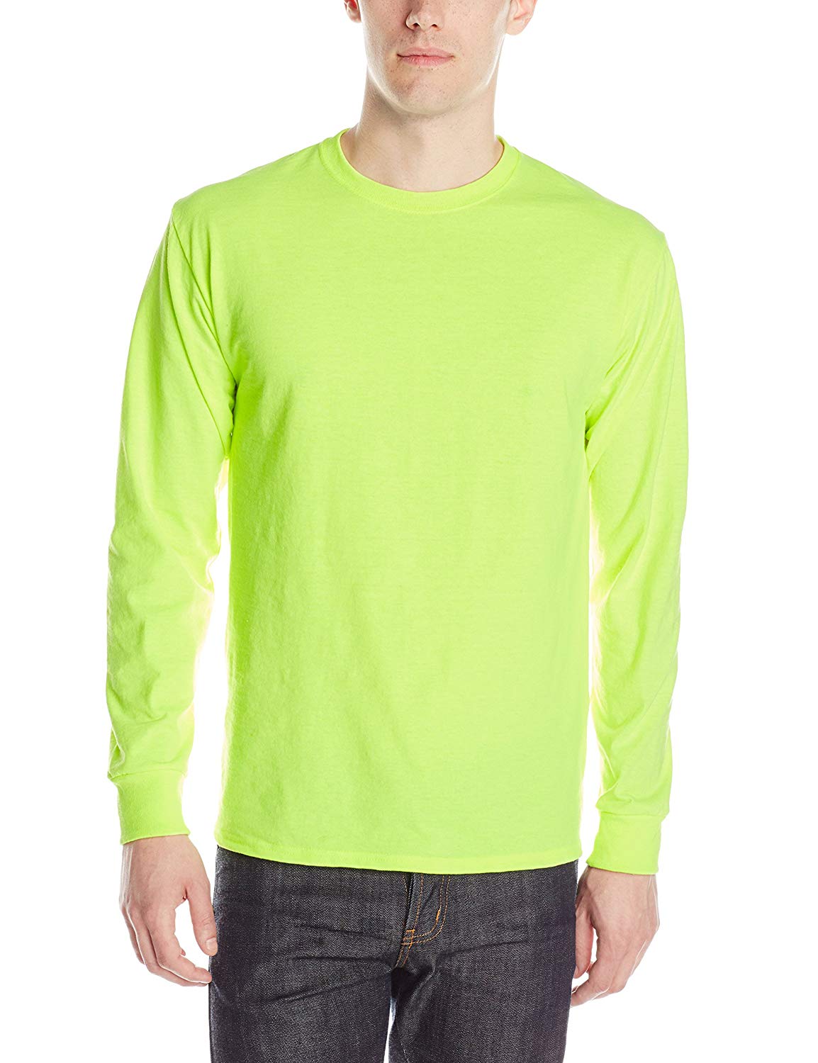 Jerzees T-Shirt à Manches Longues pour Hommes, Vert Sécurité, Petit