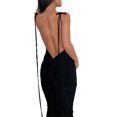 thumbnail image 3 of Women's Summer Bodycon Long Dress, Solid Color Slant Shoulder Drawstring Backless Ruched Detail Dress, 3 of 5