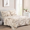 thumbnail image 1 of Marina Decoration Ultra Soft Silky Deep Pocket Rich Printed Bedding Rayon from Bamboo All Season Sheet Set with Pillowcases, Eiffel Tower Ivory Pattern, 1 of 7