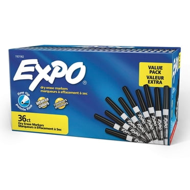 Marqueurs effaçables à sec EXPO, encre à faible odeur, noir, pointe fine, 36 unités