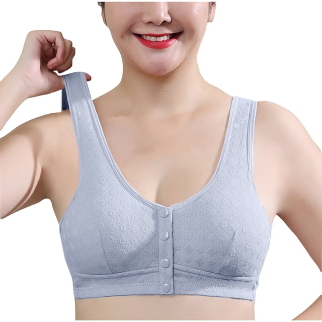 Timegard Wireless Bras for Women Plus Size Front Closure Button Full Support Breathable Comfy Seniors Bra
