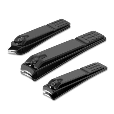 Portable Powerful Nail Clippers Set, Featuring Ultra Sharp Blades For Precise Cutting, Ergonomically Designed For A Comfortable Grip, 3Pcs Black Matte Stainless Steel Professional Grade Nail Cutters