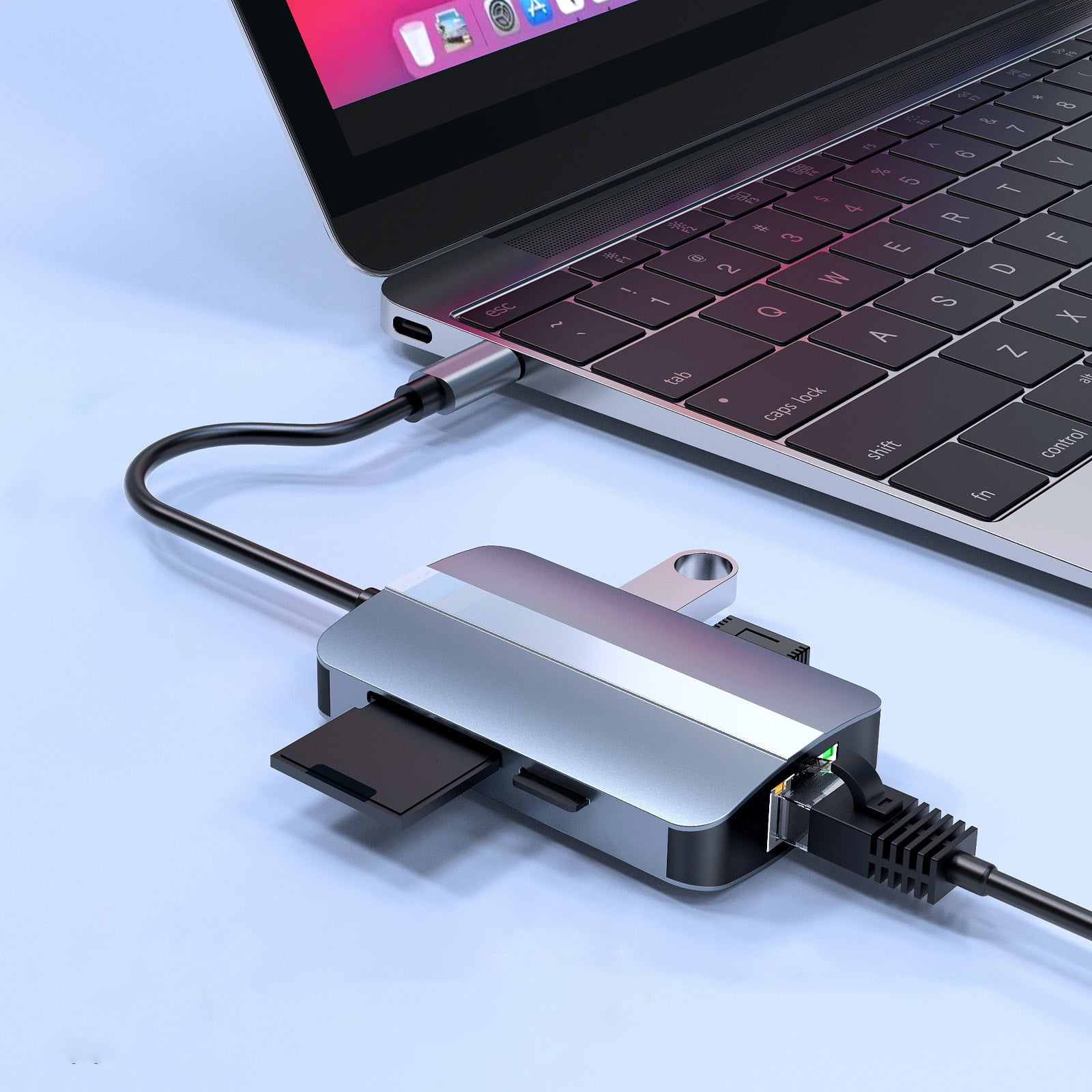 Suncoda Network Port Converter, USB Hub 5-In-1 Hub Usb3.0 One-Drag-Four Notebook Mobile Phone Tablet Type-C Splitter USB Extension Directly Identifies Card