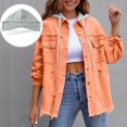 thumbnail image 2 of RXMEKW Womens Shirts Casual, Solid Color Denim Jacket with Detachable Hood, 2 of 9
