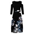 thumbnail image 4 of DPTALR Plus Size Women Round Neck Off Shoulder Floral Printed Strapless Gradient Splicing Long Sleeve Pullover Irregular Hem Party Dress, 4 of 4