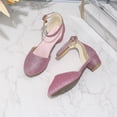 thumbnail image 4 of New Kids Girls Dress Shoes Chunky Low Heels Sequins Ankle Strap Adjustable Buckle Rhinestone Pendant Glitter Sparkling Ballet Performance Wedding Party Mary Jane Princess Shoes Pink, 4 of 7