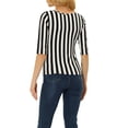 thumbnail image 3 of INSPIRE CHIC Hauts pour Femmes Non Doublés Col Rond Manches au Coude Coupe Ajustée T-Shirt Décontracté S Noir-Rayure Verticale, 3 of 6