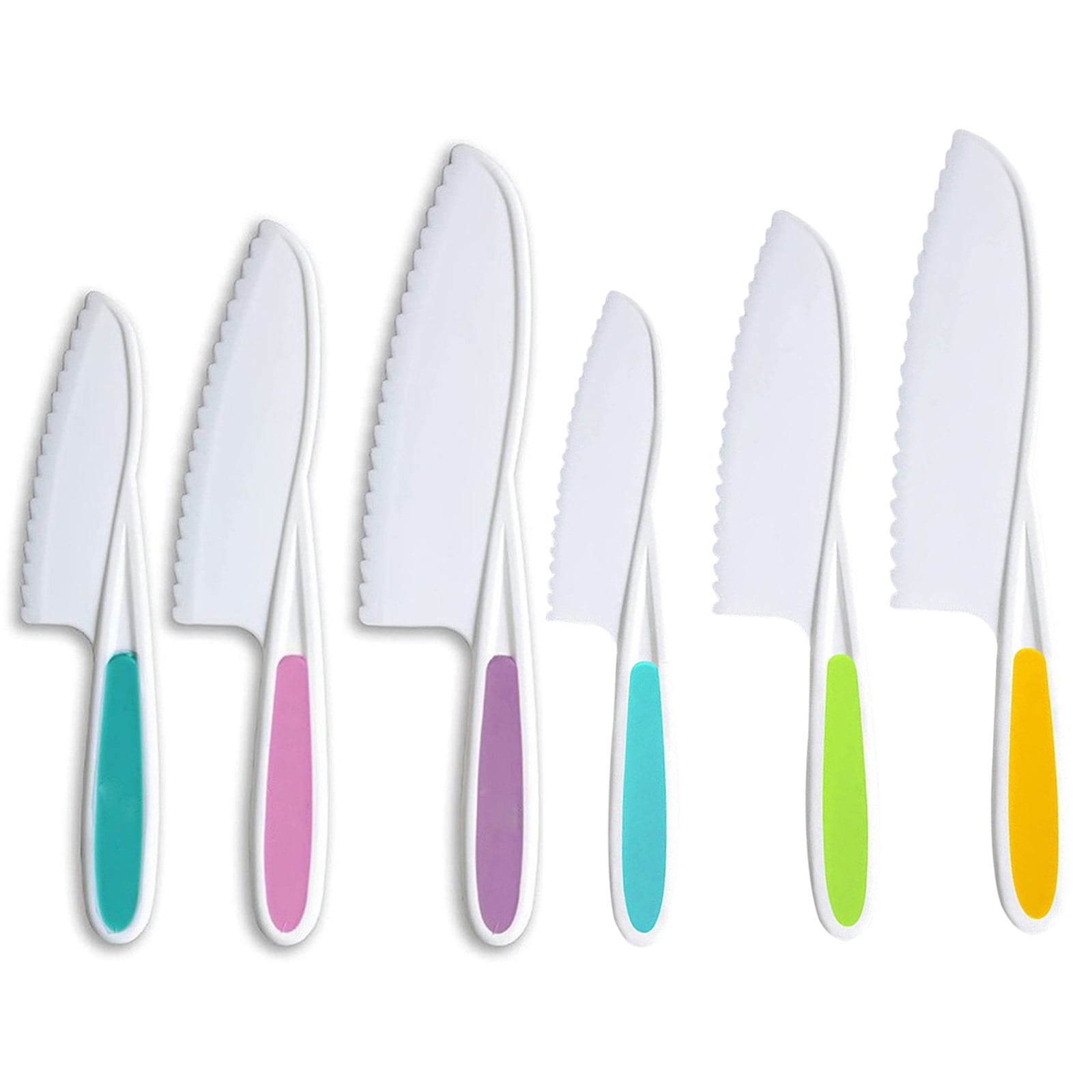 Kitchen Set for Kids,6 Piece Kids Kitchen Baking Knife Set Safe to Use Firm Grip Serrated Edges Kids Knife Protects Little Chefs for Cutting Food and Vegetabl,Kitchen Knife Set