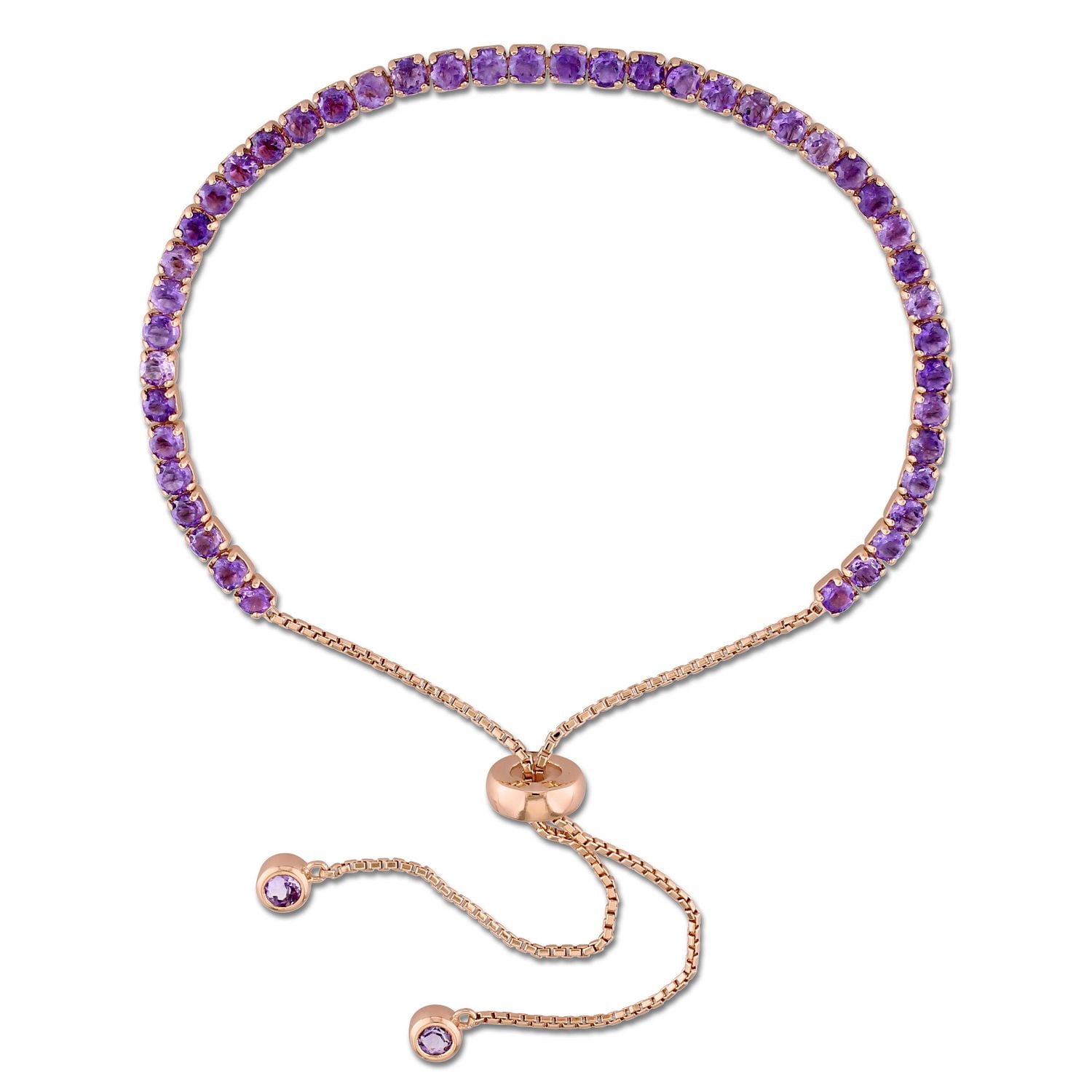 Tangelo 3.88 Carat T.G.W. Amethyst Rose Rhodium-Plated Sterling Silver Tassel Bolo Bracelet, 5-10"