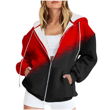 AherBiu Chandails à Capuche pour Femmes à Fermeture Éclair en Molleton Chandails Décontractés d'Automne à Blocs de Couleur Vestes Tendance Coupe Ample Manteau