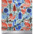 thumbnail image 1 of Soimoi Green Silk Fabric Tree & Fox Folk Art Fabric Prints By Yard 44 Inch Wide, 1 of 5