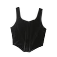 thumbnail image 3 of Women’s Solid Color Boat Neck Breasted Rhombus Exposed Navel Vest, 3 of 10