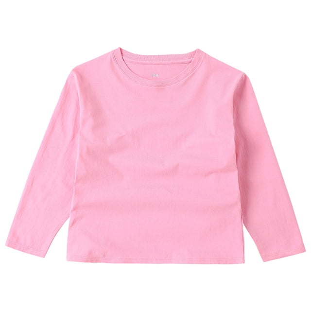 ZACPNCV T-Shirts à Manches Longues pour Filles, Col Rond pour Enfants, Hauts d'Automne et d'Hiver, T-Shirts Basiques, Rose Vif, 3-4 Ans