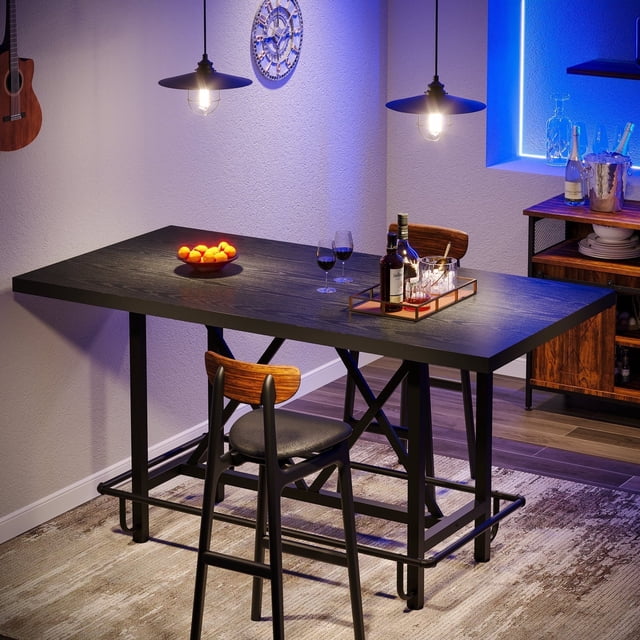 Fnova 35.4" Tall Dining Table, Rectangular Counter Height Kitchen Table with Metal Footrest for 6 People