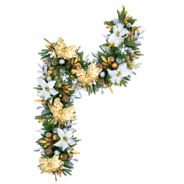 Easy Treezy 6 Foot Pre Lit Decorated Holiday Christmas Garland w/White Lights