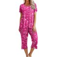 thumbnail image 1 of Mikilon Pyjama Décontracté pour Femmes, Ensemble de Sommeil, Mode, Imprimé, Manches Courtes, Pantalon Capri, 2 Pcs, Col Rond, Tenue de Détente Décontractée avec Poches, Ensemble 2 Pcs, Rose Vif, TP, 1 of 8