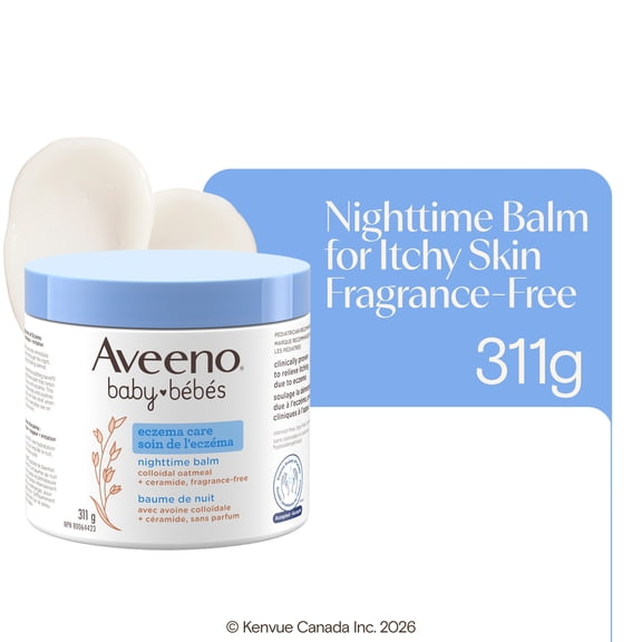 Aveeno Baby Eczema Care Nighttime Balm - With Soothing Colloidal Oat & Ceramide for Dry, Itchy Skin - Gentle Bedtime Eczema Care product Helps Strengthen Natural Moisture Barrier - Fragrance-Free