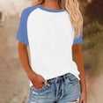 thumbnail image 5 of Womens Summer Raglan T-Shirts Color Block Plus Size Baseball Tees Casual Short Sleeve Loose Pullover Light Blue, L, 5 of 5