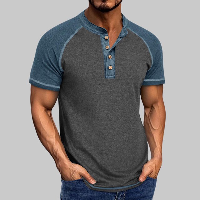EOYWHK Mens Henley Shirts Retro Business Shirts Color Blocked Raglan T-Shirt Loose Fit Button Up Work Office Tops Flyer