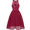 thumbnail image 4 of RKSTN Robes pour Femmes Dentelle Mousseline Tour de Cou Grande Jupe Évasée Robe de Soirée Couleur Unie Cocktail Bal Robe Vintage, 4 of 5