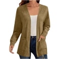 thumbnail image 3 of yoeyez Cardigan Sweaters for Women Lightweight Open Front Cardigans Plus Size Trendy Cardigan Fall Sweaters Coat with Pockets Khaki,L, 3 of 7