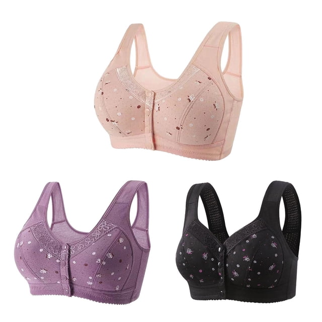 Bigersell Bras for Elderly Women Front Closure 3pcs T-Shirt Bra Style R-63 Breathable Seamless Bras Pack R-63-pinks
