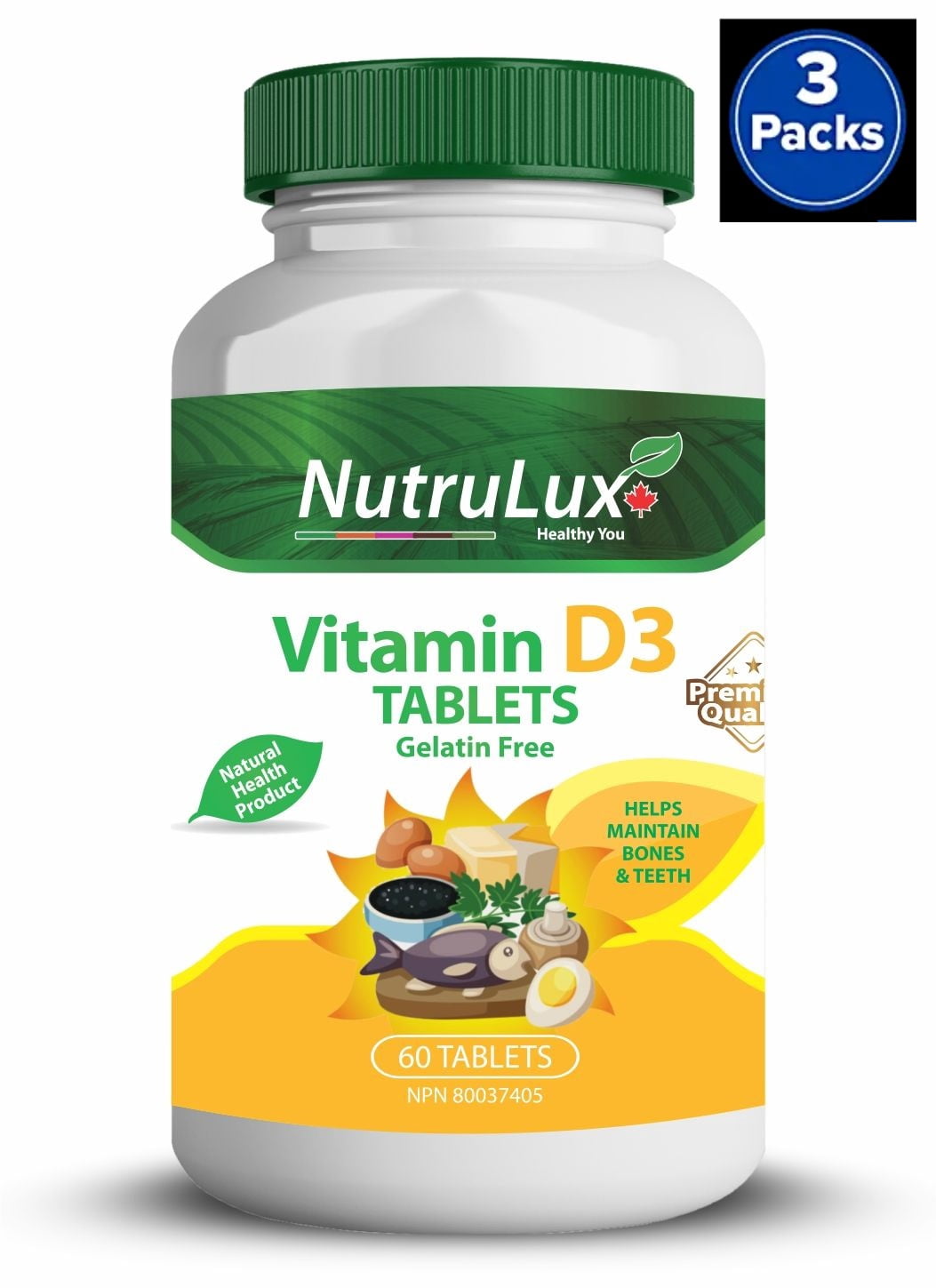 Vitamin D3 (25 mg Vitamin D3 ) Halal Gelatin Free Tablets(Pack of 3)