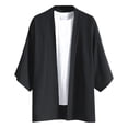 thumbnail image 3 of Men's Solid Drop Shoulder Kimono Jacket Open Front Cardigan Cloak Wool Cardigan Sweater Button Button up Cardigan for Men Button up Sweater for Men Mens Cardigan Cardigan Sweater Mens Mens Cardigan, 3 of 4