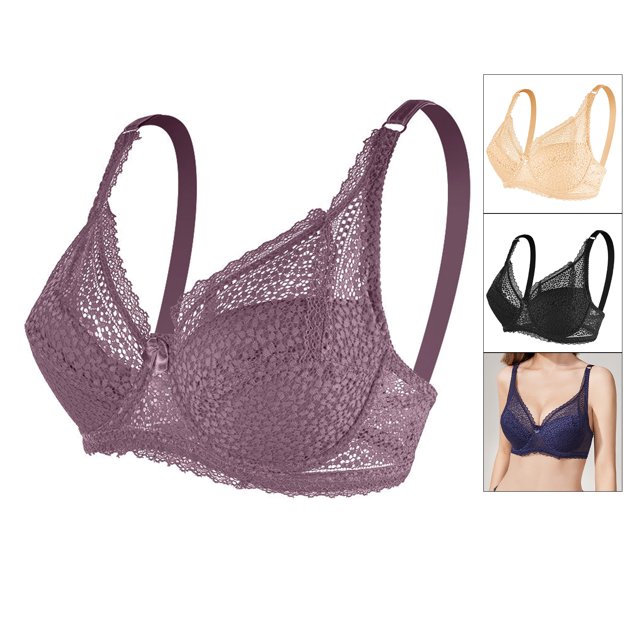 Lace , Push Up Adjustable Shoulder Straps Gathered Full Coverage Deep V For Everyday Wear Purple,Black,Skin Color,Blue
