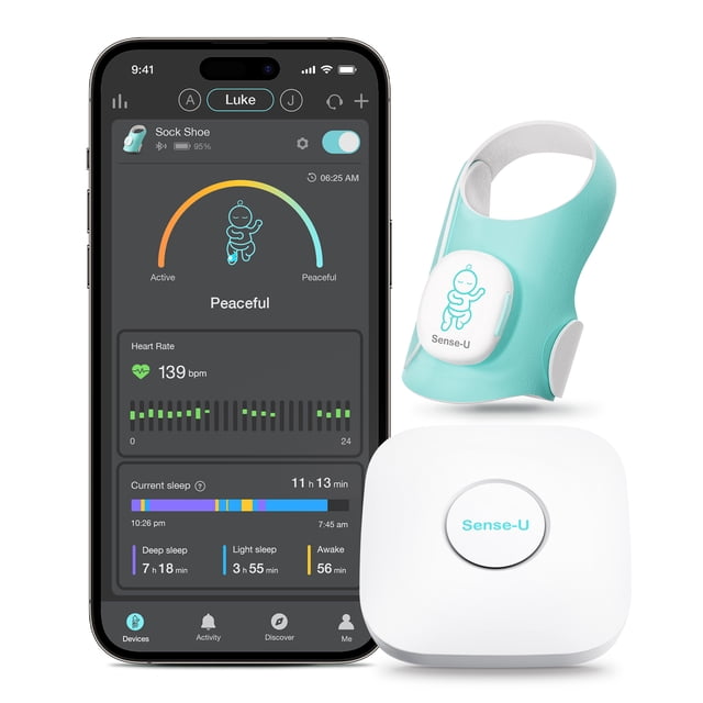 Sense-U Baby Smart Sock Shoe Baby Monitor, suivre les patrons de sommeil, la fréquence cardiaque, le mouvement pour la paix de l'esprit, baby-foot Monitor pour mieux dormir