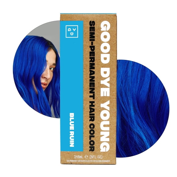 Good Dye Young Semi Permanent Blue Hair Dye (Blue Ruin) - UV Protective Temporary Hair Color Lasts 15-24+ Washes - Conditioning Blue Hair Dye