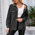 thumbnail image 4 of Posijego Veste en Denim pour Femme Tendance à Manches Longues à Revers Boutonnée Vestes en Jean Mode Décontractée Manteau, 4 of 5