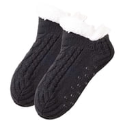 Ladies Warm Solid Color Floor Socks Non Slip Knitted Coral Fleece Socks Socks Black One Size