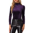 thumbnail image 1 of INSPIRE CHIC Chemise à Manches Longues pour Femme Col Montant en Velours Extensible Col Roulé Blouse Basique Hauts Violet TP, 1 of 5