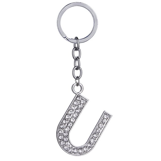 Key Chain Rhinestone A to Z Design Pendant Keychain Key Ring for Handbag Decor