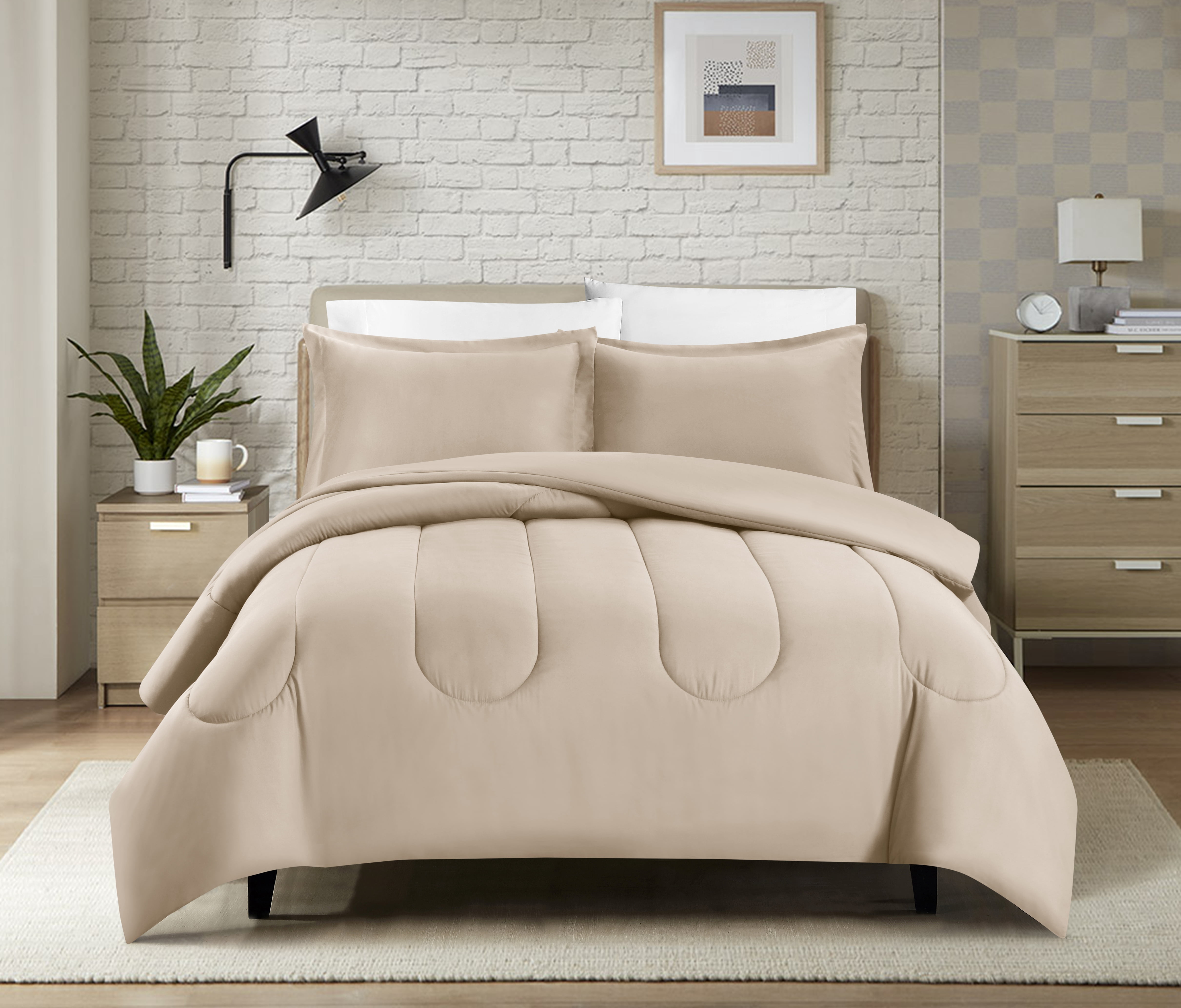 Swift Home Luxury 8 Piece Bed in a Bag, Comforter Set, All Season Complete Bedding Set, Full, Taupe