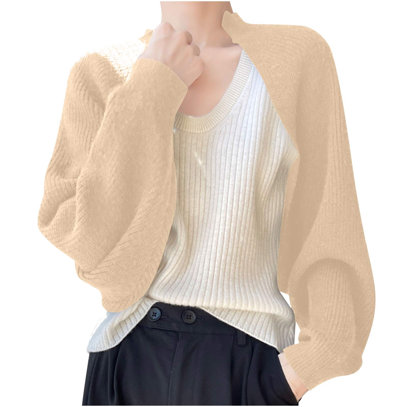 MeetoTime Shrug Cardigan Sweater for Women Fall Trendy Long Sleeve Cropped Open Front Knitted Sweaters